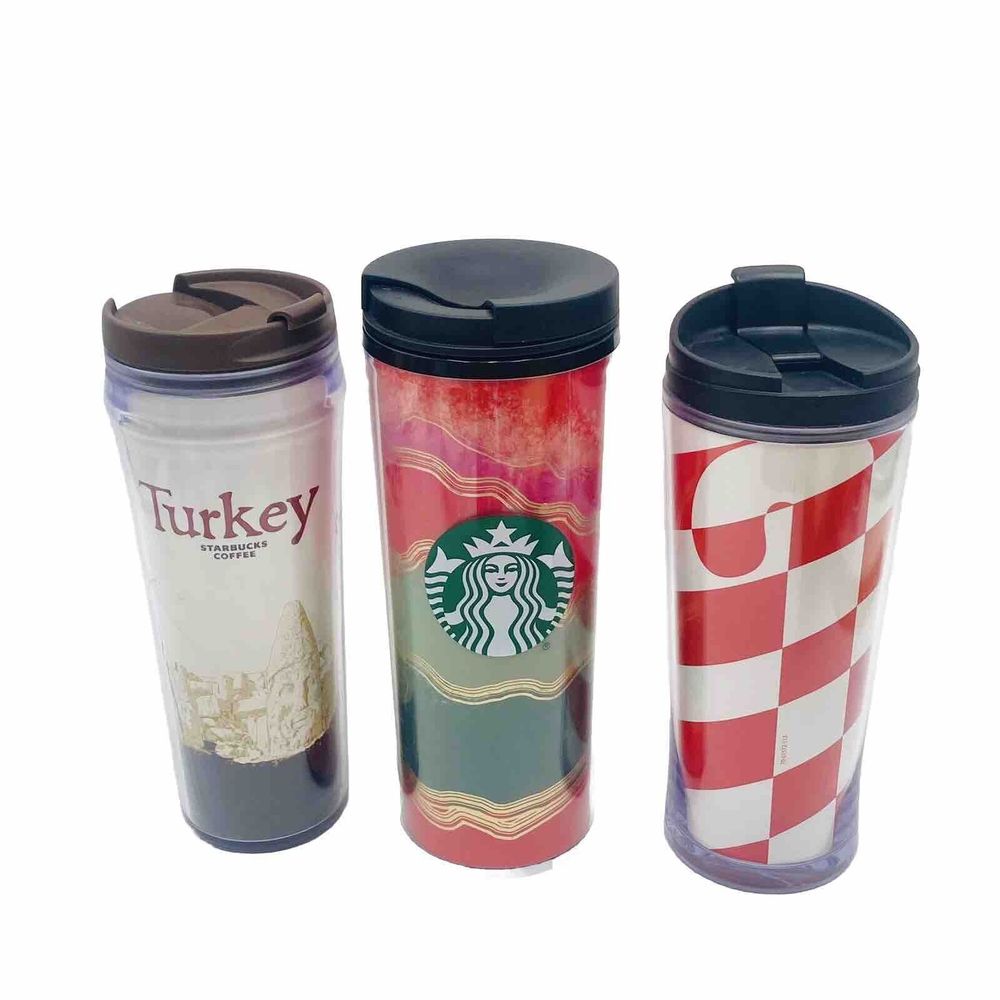 Starbucks Travel Mug Cups with Lids Lot Assorted Christmas Turkey & Red / Gold
